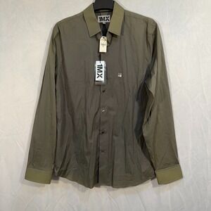 Express 1MX Fitted Long Sleeve Button Shirt Military Green Fitted Slim L Men's